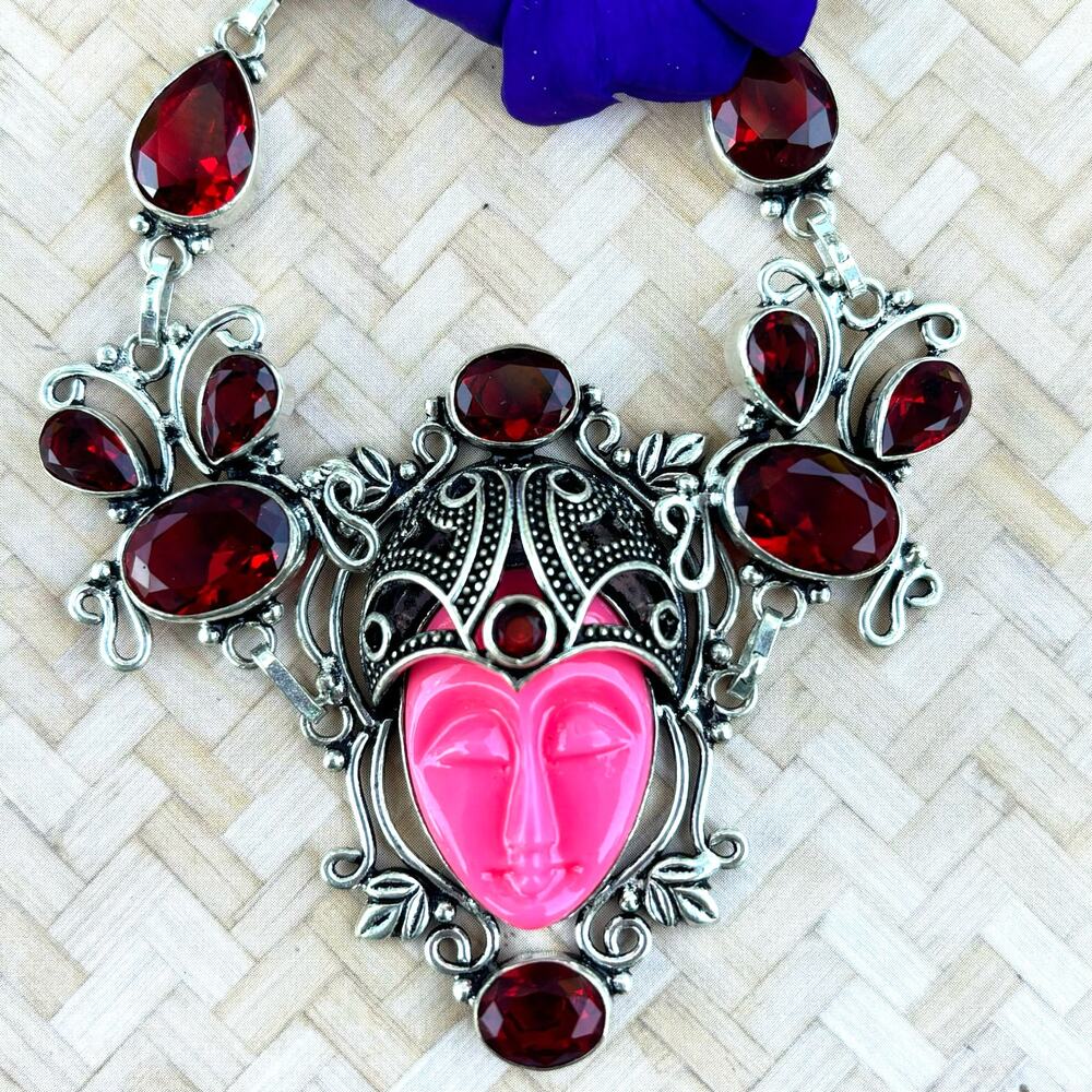 925 Sterling Goddess Deity Pink Resin Garnet Bracelet